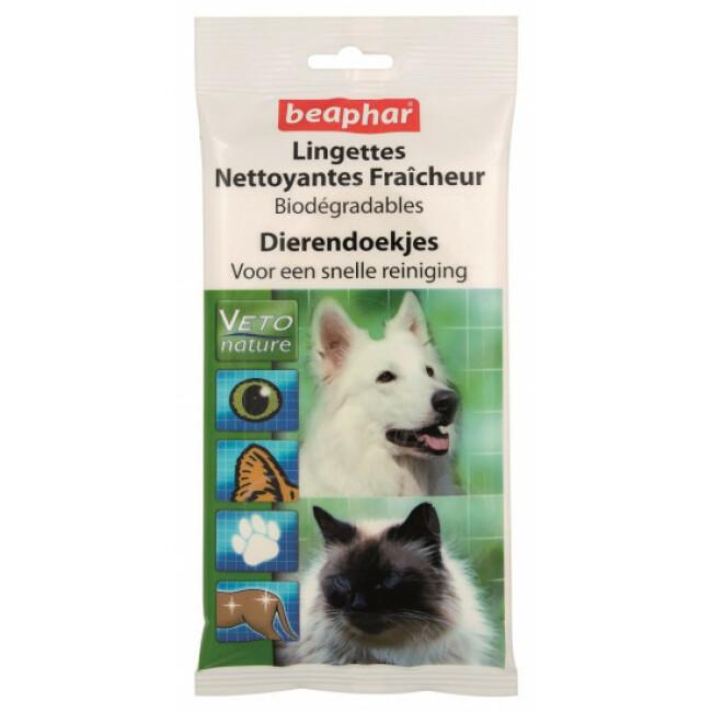 Lingettes nettoyantes fraicheur biodégradable Beaphar pour chiens et chats 24 lingettes