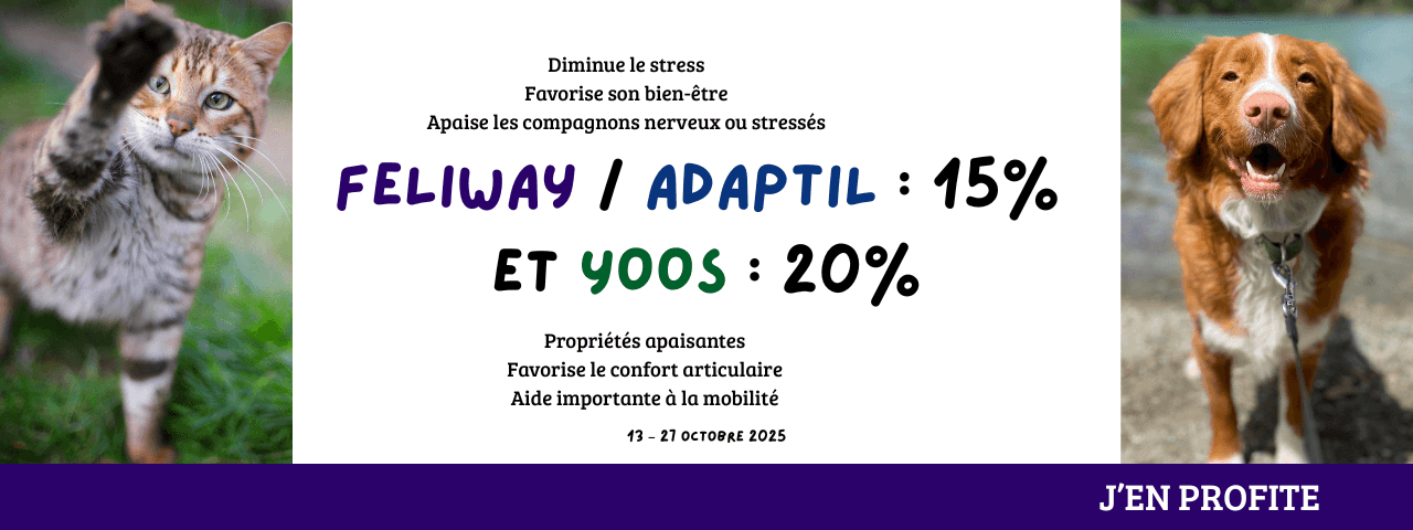 Feliway, Adaptil et Yoos : 15% et 20%