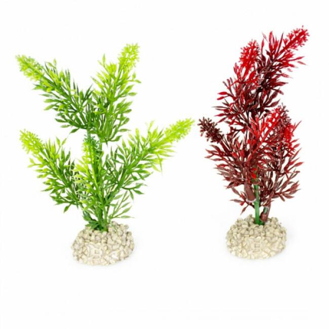 Décoration pour aquarium plante haute rouge/jaune/mauve en plastique