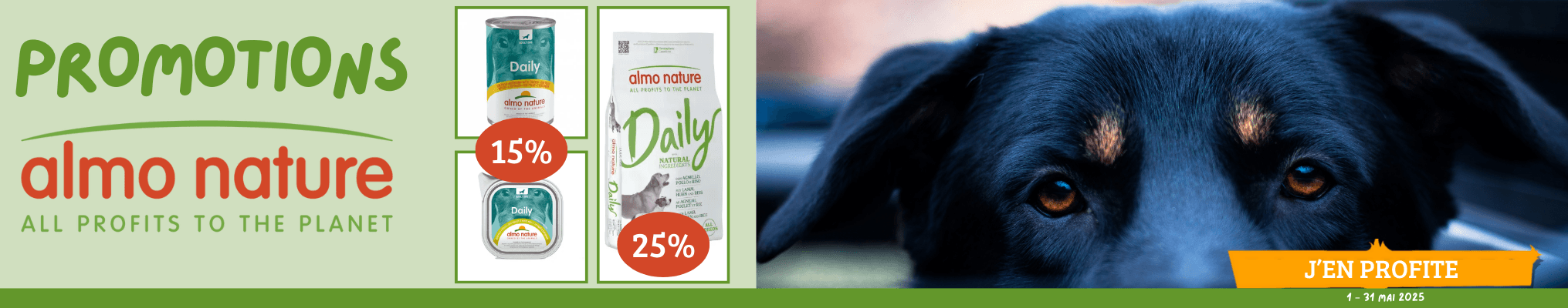 25% daily sec et 15% daily humide Chien