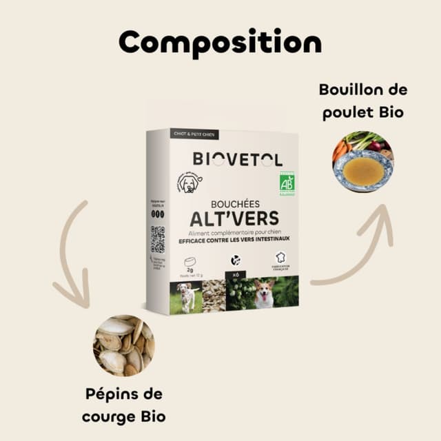 Bouchées Alt'Vers Biovetol contre les parasites intestinaux du chien