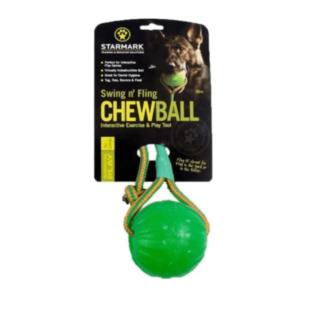 Starmark Swing n Fling Chew ball - Balle avec corde à tirer