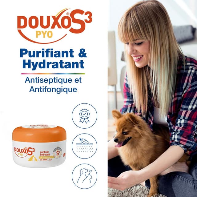Lingettes nettoyantes Douxo S3 Pyo Pads pour chien et chat