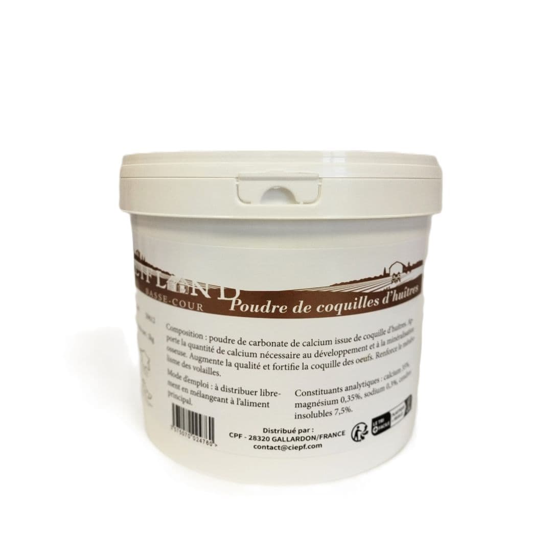 Poudre de coquilles d'huitres pour volailles