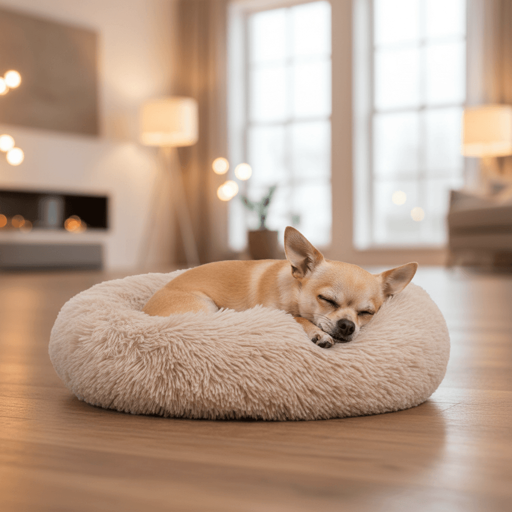 Coussin doux rond Krems Flamingo pour chien - Coloris Beige