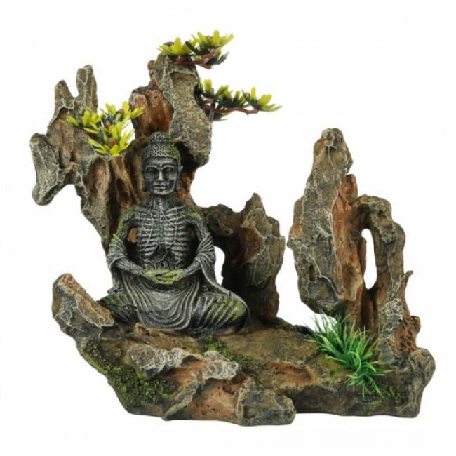 Décoration pour aquarium Bouddha sur rocher en résine Aqua Della