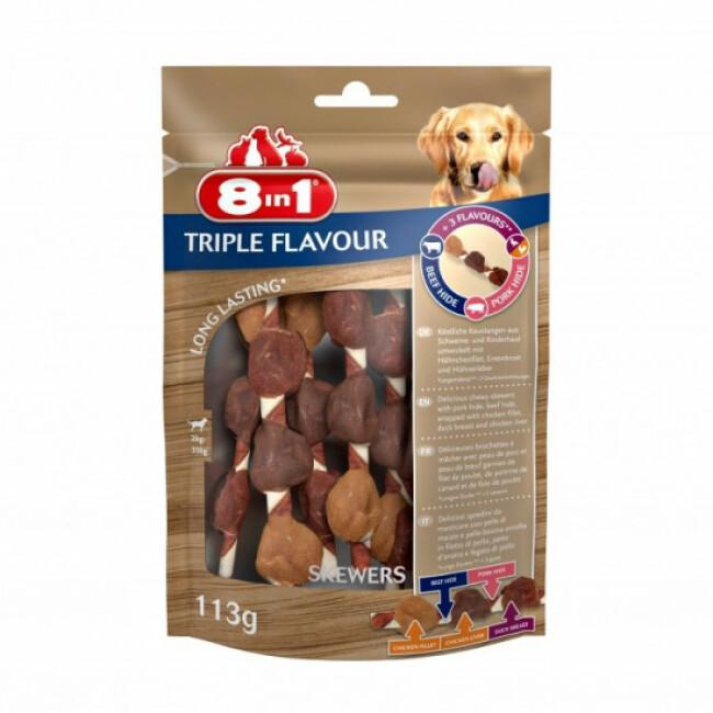 Friandises brochettes à mâcher pour chien Triple Flavour 8in1