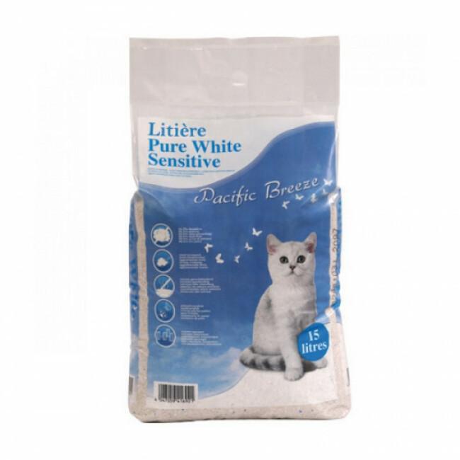 Litière minérale Pure White Sensitive pour chat Sac 15 litres