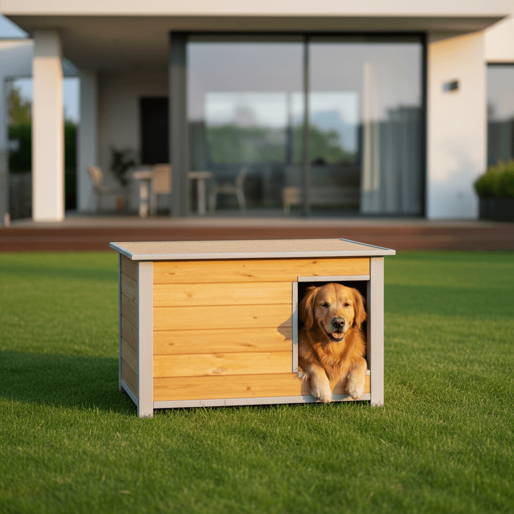 Niche en bois avec toit plat pour chien