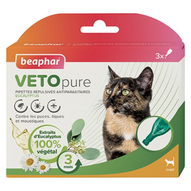 Pipettes VETOpure Beaphar antiparasitaires à l'eucalyptus pour chat (3x1ml)
