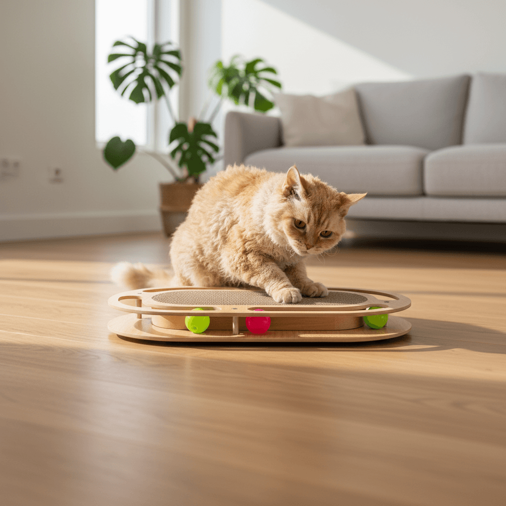 Plateau de jeu en bois avec balles et griffoir en carton Trixie