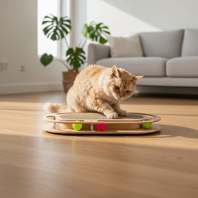 Plateau de jeu en bois avec balles et griffoir en carton Trixie