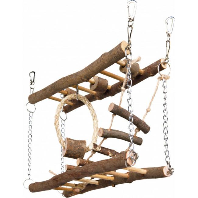 Pont suspendu en bois avec échelles pour petit rongeur
