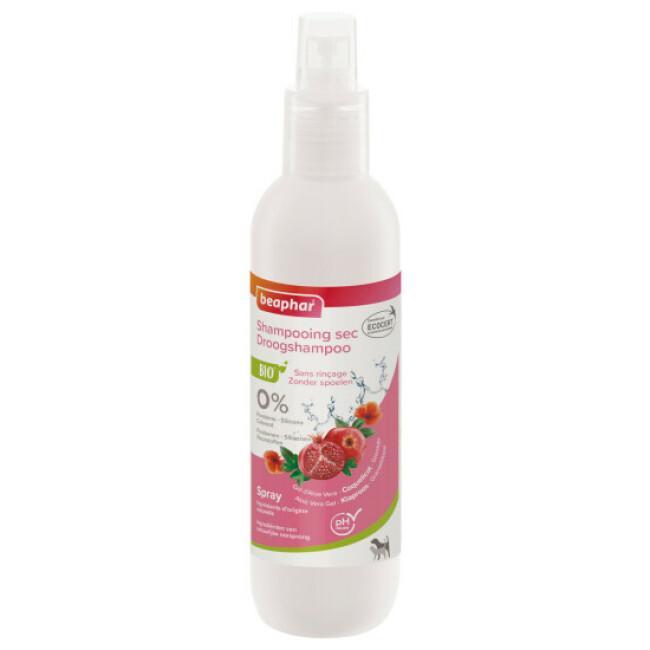 Spray shampoing sec labellisé ECOCERT aux extraits naturels de coquelicot & de grenade bio pour chat et chien